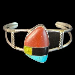 Native American Sterling Multistone Inlay Cuff